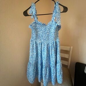 JODIFL Blue and White Floral Smocked Dress